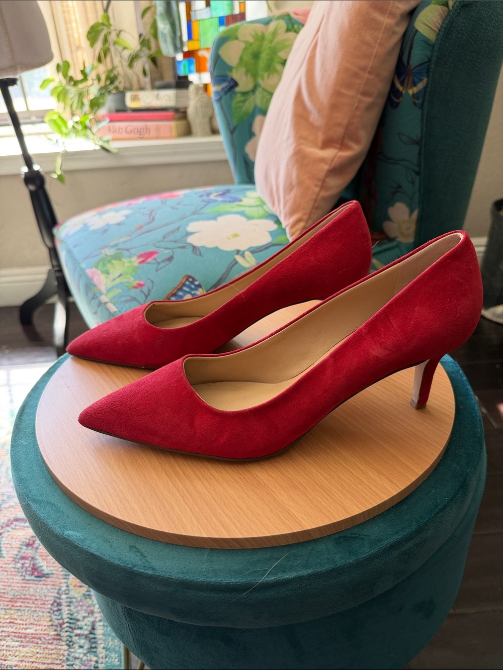 Franco Sarto Red Suede Pointed-Toe Women's Pumps EUC!